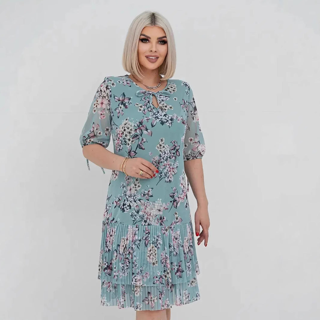 Simple Pleated Lace Up Dress