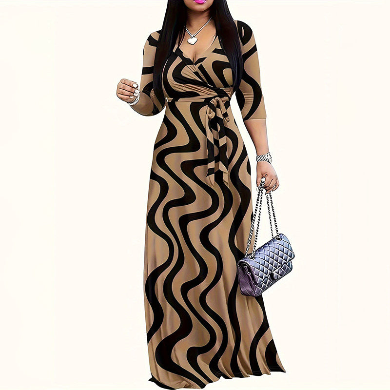Elegant Half-Sleeve Belted Waist Women's Dress