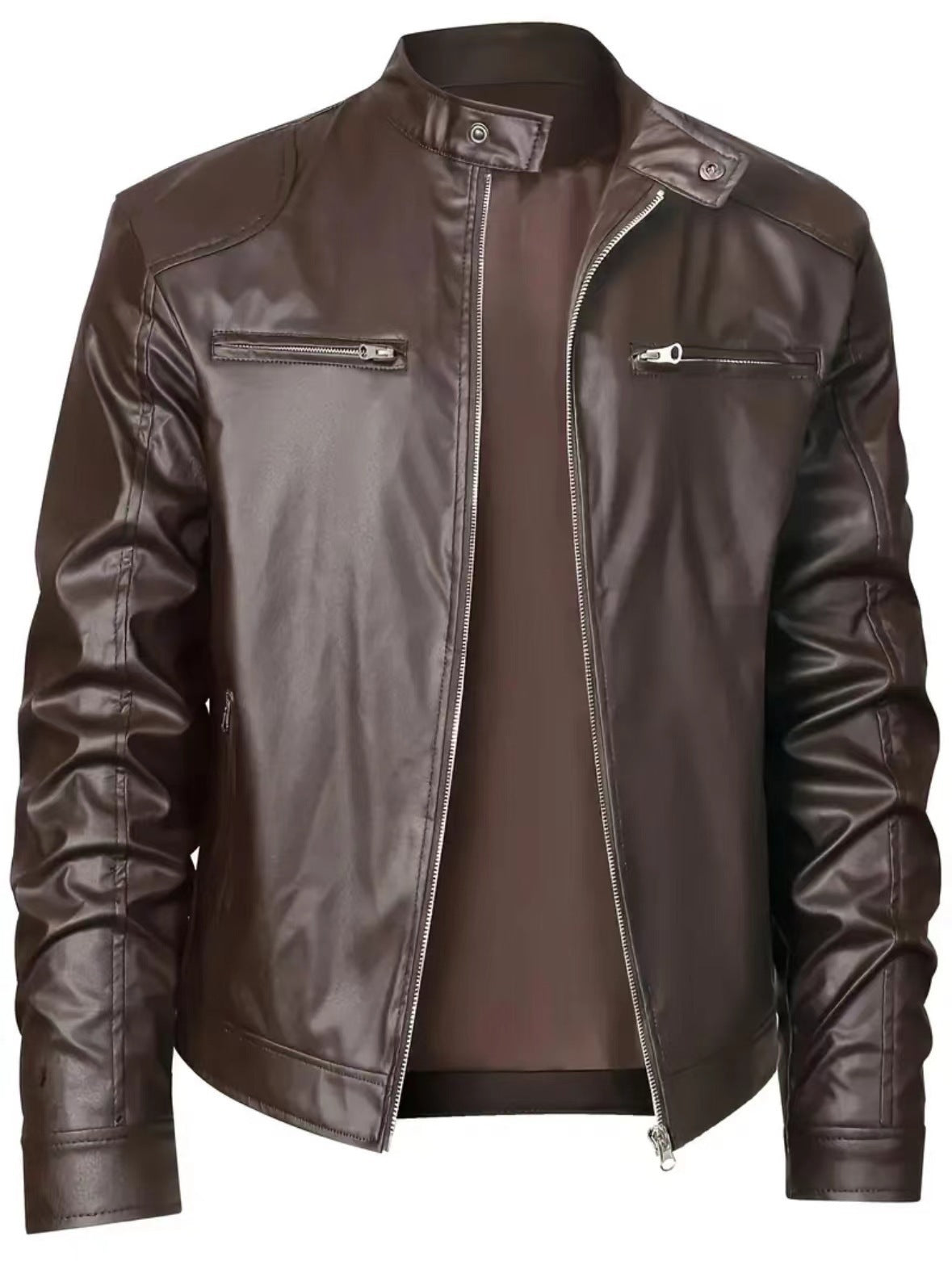 Men's Slim Fit Leather Jacket Zipper