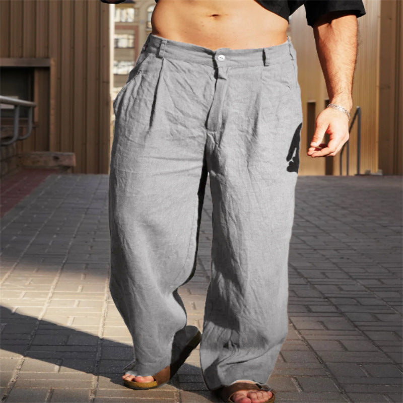 Men's Linen Pleated Wide-leg Pants