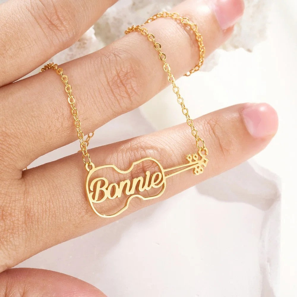 Stainless Steel Guitar Hollow Name Necklace
