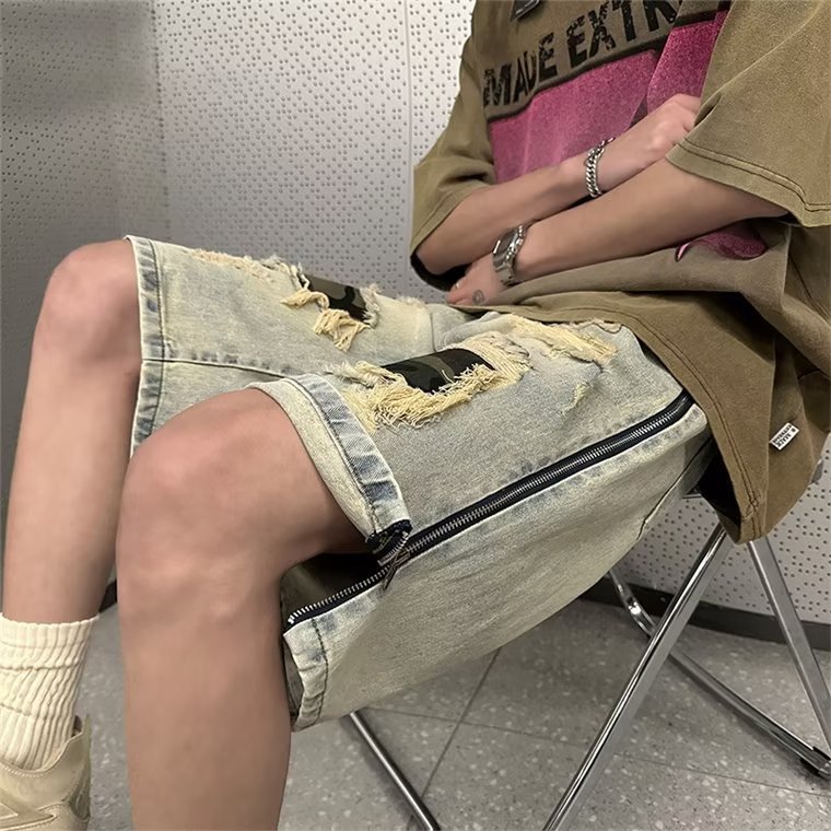Men's Ripped Camouflage Denim Shorts
