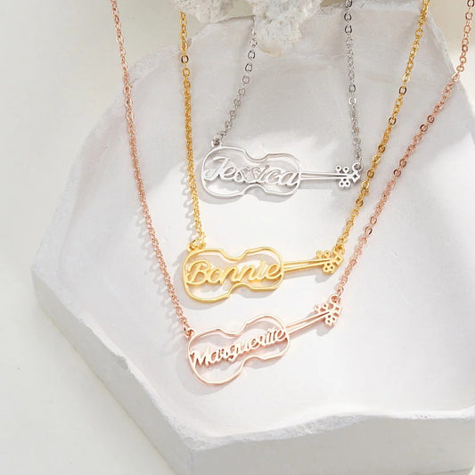 Stainless Steel Guitar Hollow Name Necklace