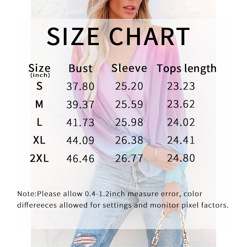 Womens V Neck Gradient Color Long Sleeve