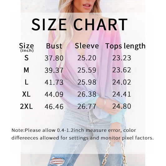 Womens V Neck Gradient Color Long Sleeve