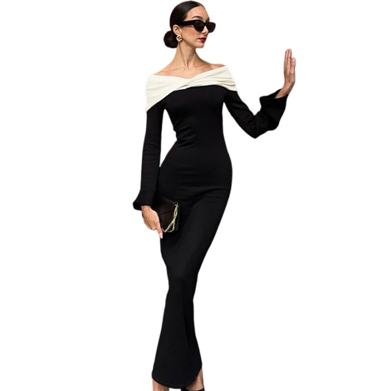 Off-shoulder Long Sleeve High Waist Slim Fit Dress