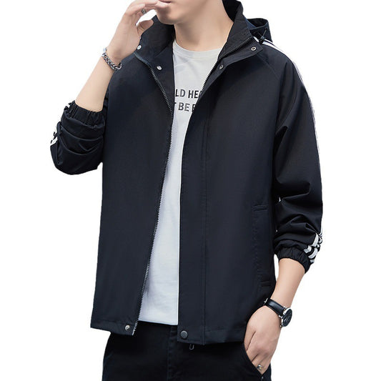 All-matching Handsome Striped Sports Detachable Hoodie
