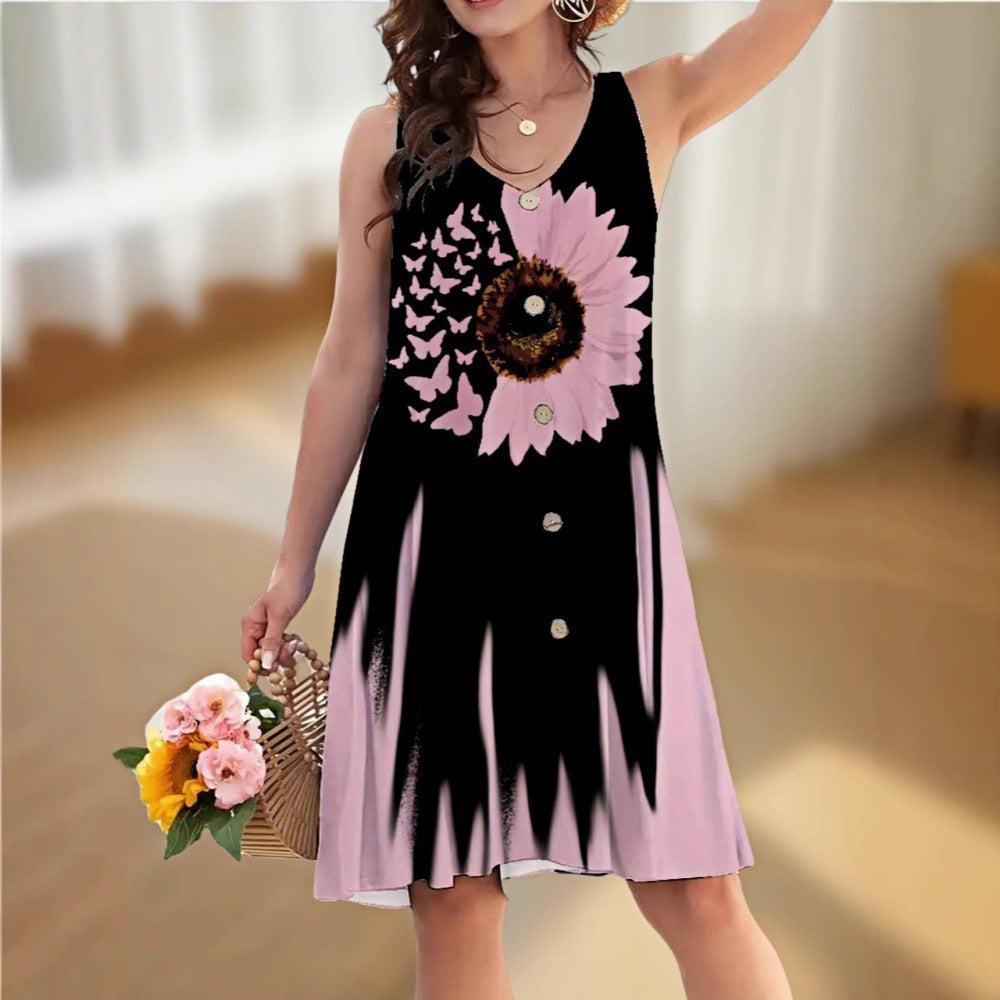 Loose Sleeveless Twisted Button Dress