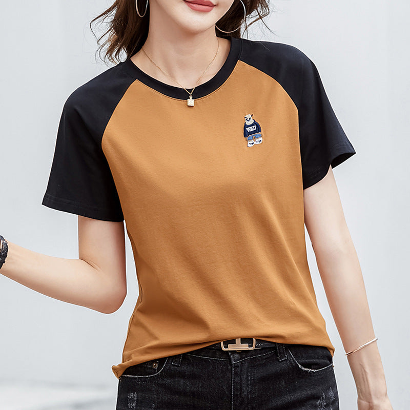 Retro Embroidered Bear Loose T-shirt