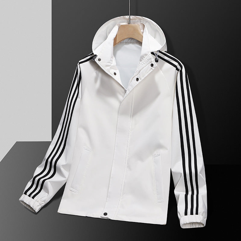 All-matching Handsome Striped Sports Detachable Hoodie