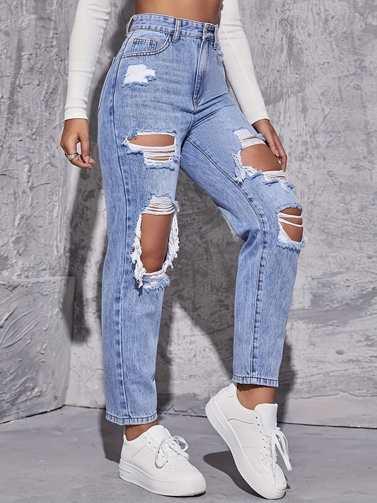 Waist Ripped Denim Trousers