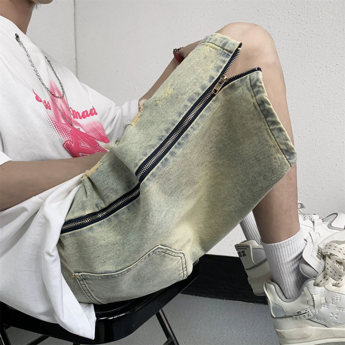 Men's Mud Ripped Denim Shorts Loose Jeans