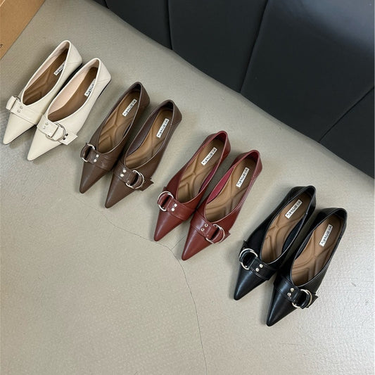 French Flat Bottom Pumps Metal Belt Buckle Soft Shoes