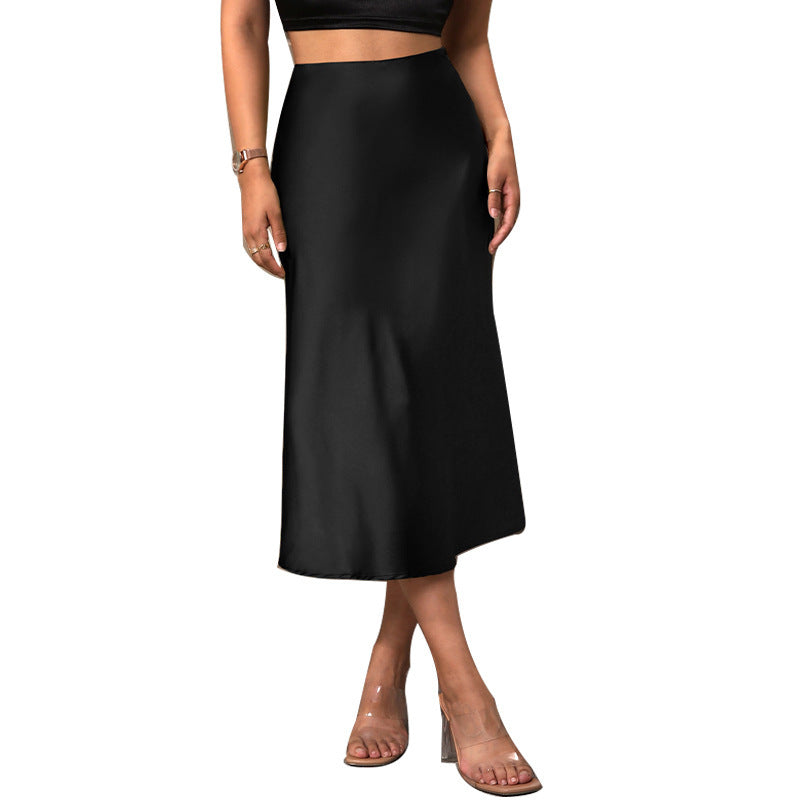 Satin Polyester Midi A- Line Skirt