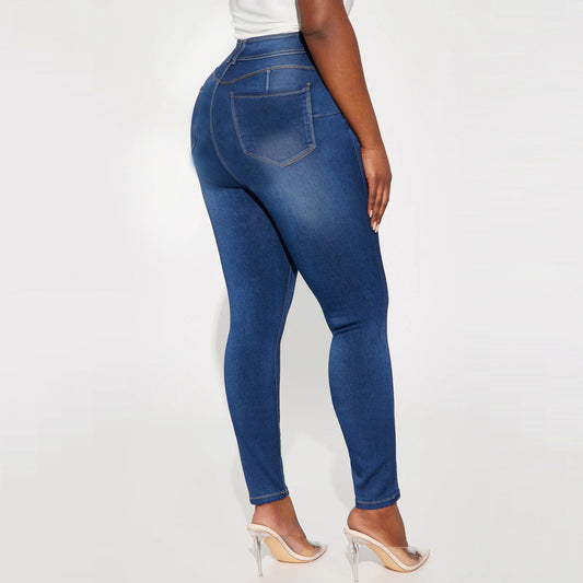 Dark Blue Fitted Pencil Jeans