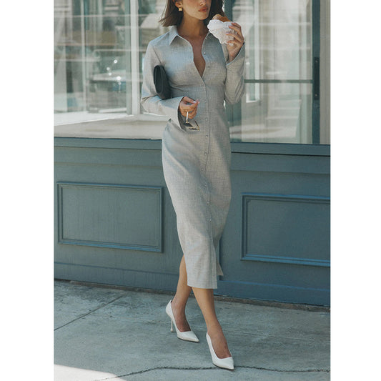 Lapel British Style Long Sleeve Dress