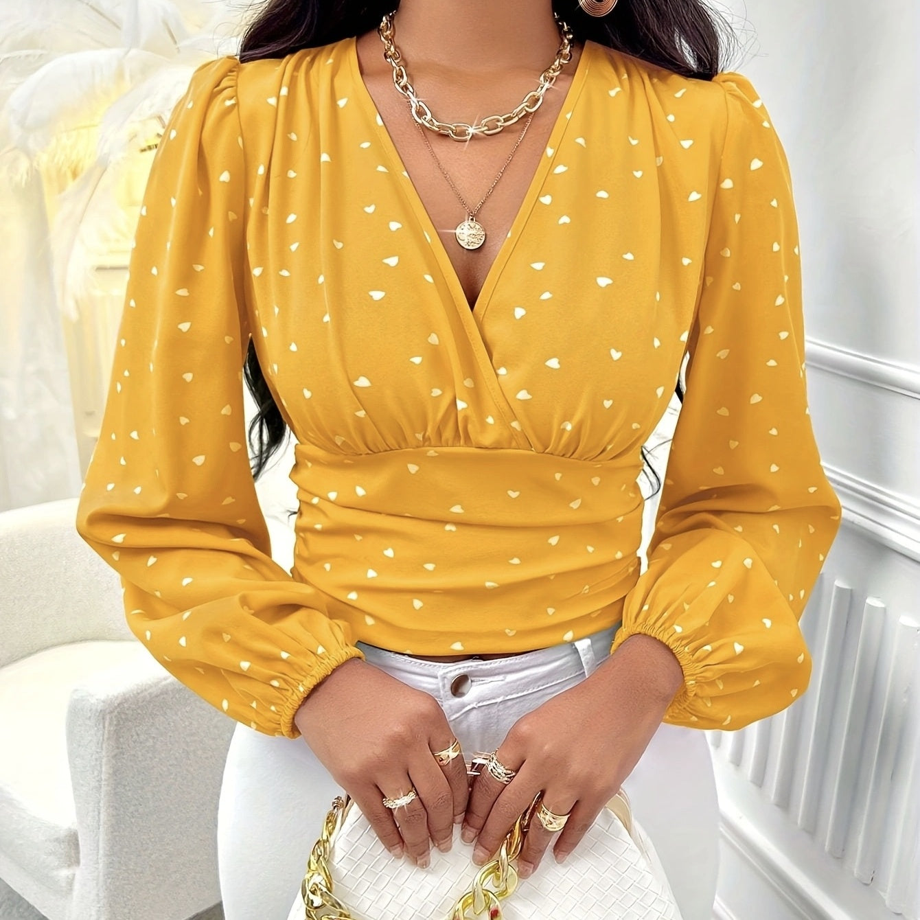 Ladies' Fashionable, Elegant Polka Dot Long Sleeved Shirt