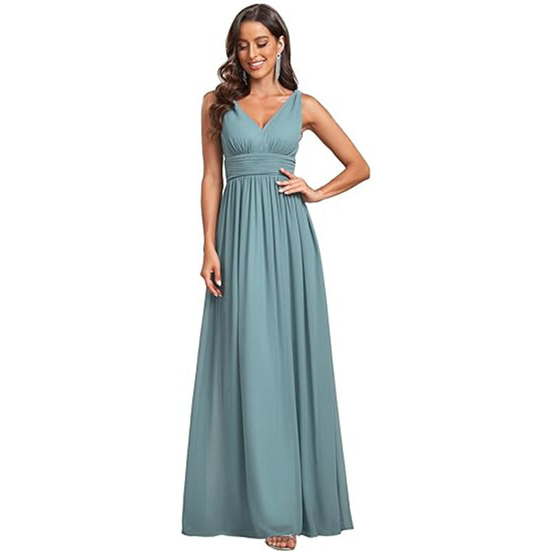Women's Elegant V-neck Sleeveless Evening Dress