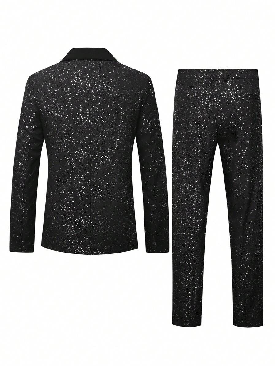 Black Suit Adorned With Glittering White Sequins