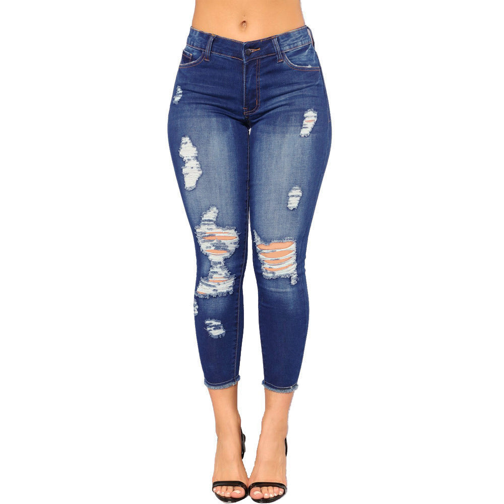 Ripped Denim Tight Jeans