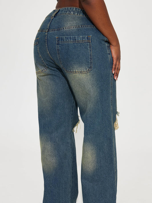 Heavy-duty Ripped Wide-legged Jeans