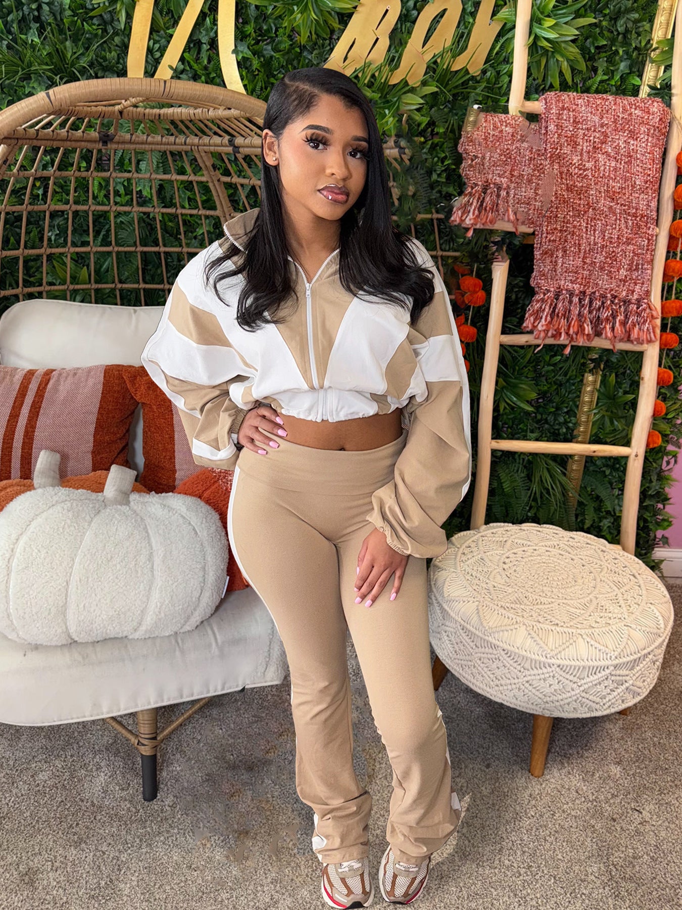 Buckle Waist Stitching Two-piece Suit