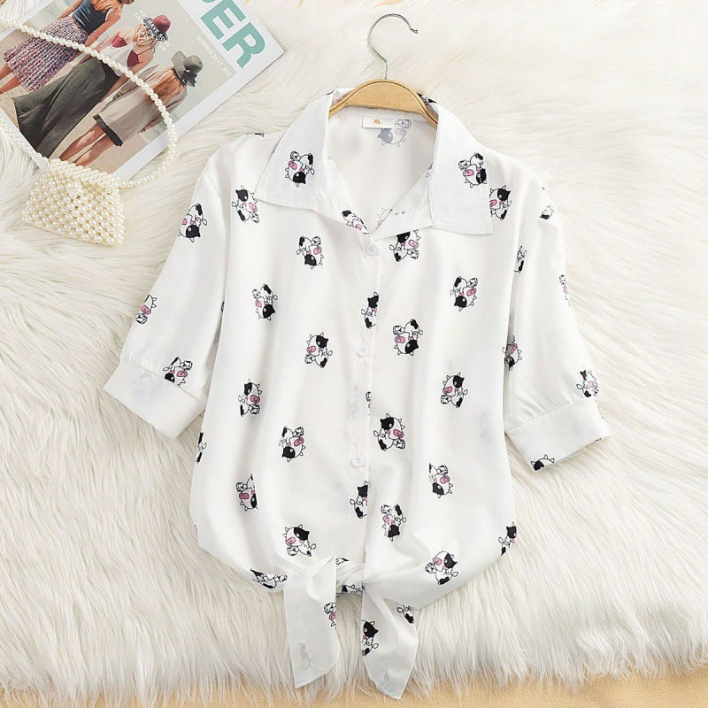 Elegant Striped Thin Shirt Women's Bow Outer Tops