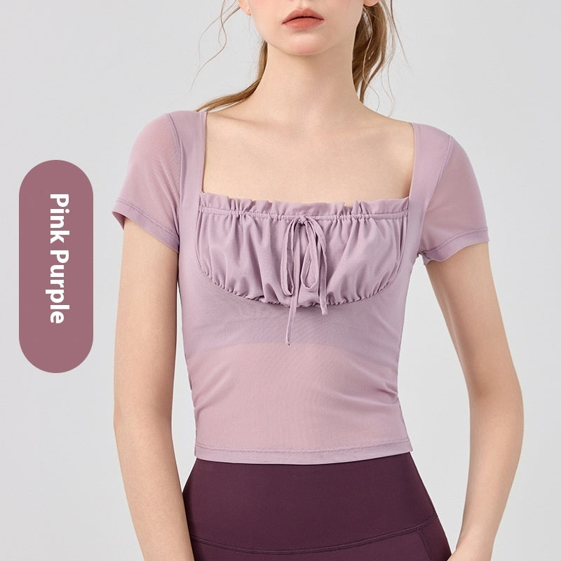 Lace Pleated Top Short Sleeve