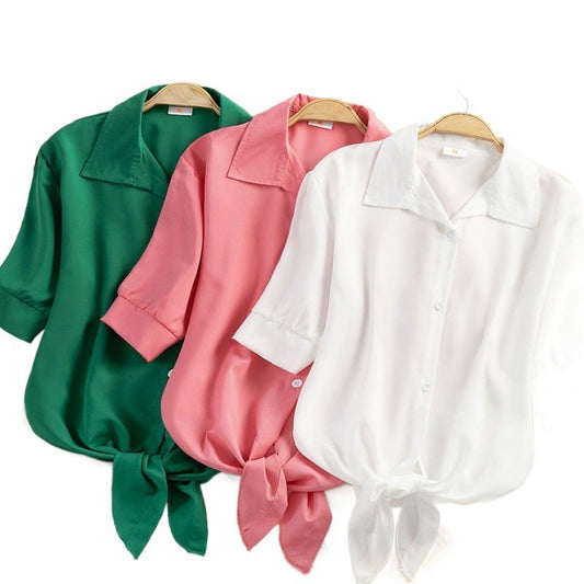 Elegant Striped Thin Shirt Women's Bow Outer Tops