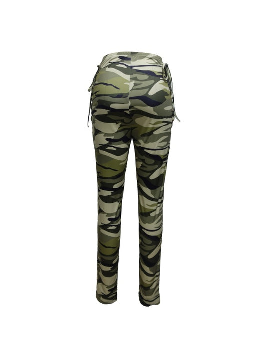 Ladies' Lace Up High Waisted Camouflage Pants