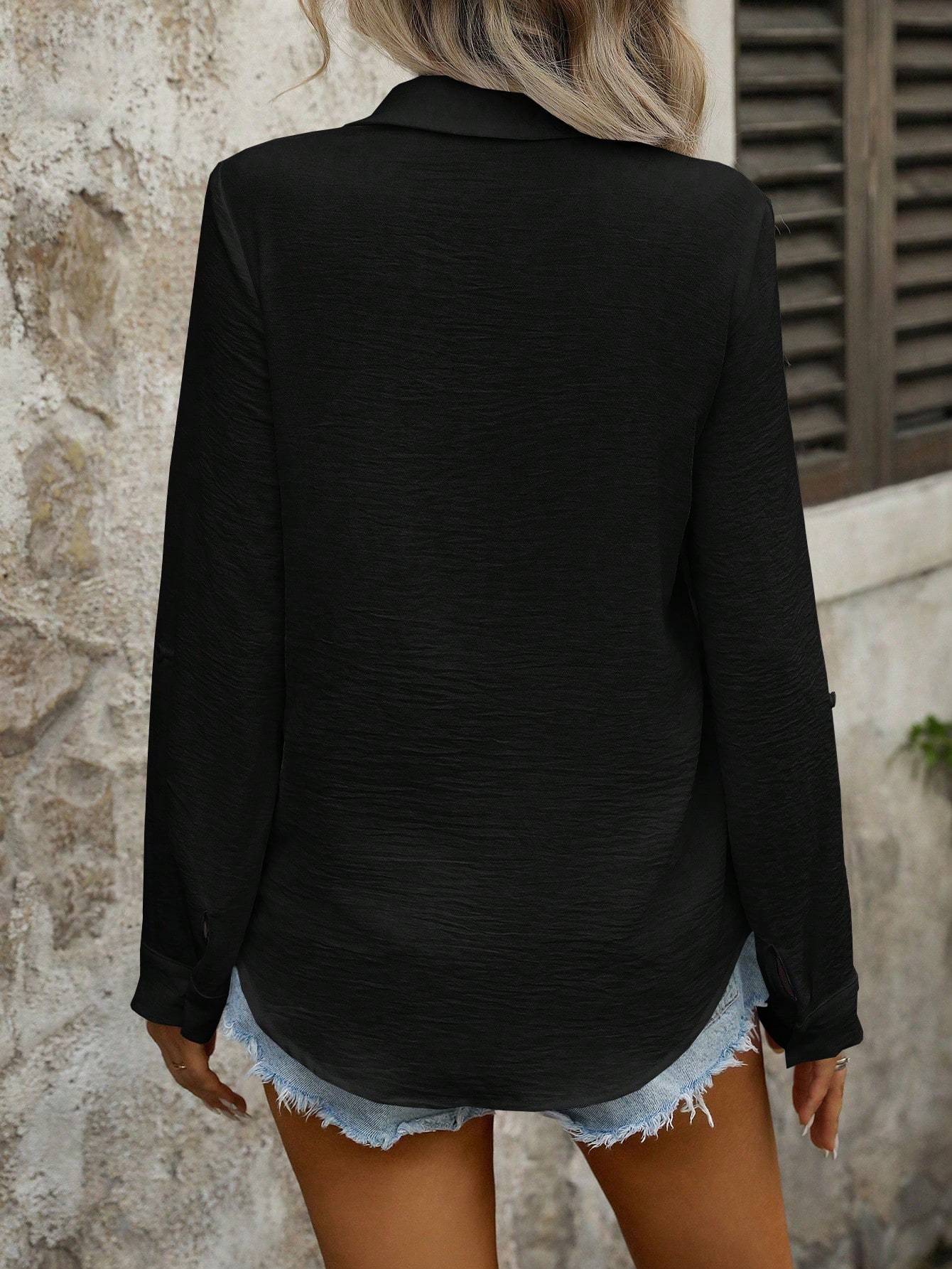 Button-Front Long Sleeve Minimalist Shirt