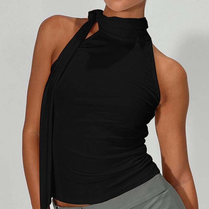Polka Dot Halter Ribbon Shoulder Backless Wild Vest