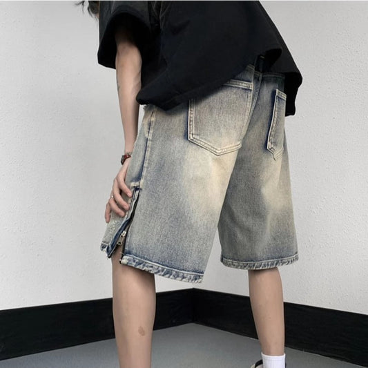 Tattered Jeans Denim Shorts Wide Leg