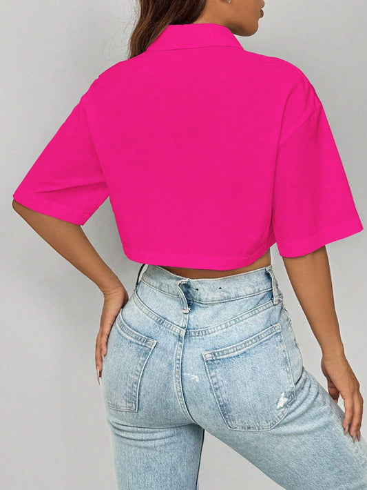 Shoulder Pocket Patched Crop Tops