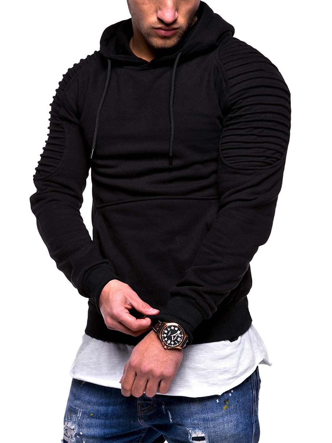 Striped Pleated Raglan Sleeve Men's Hoodie