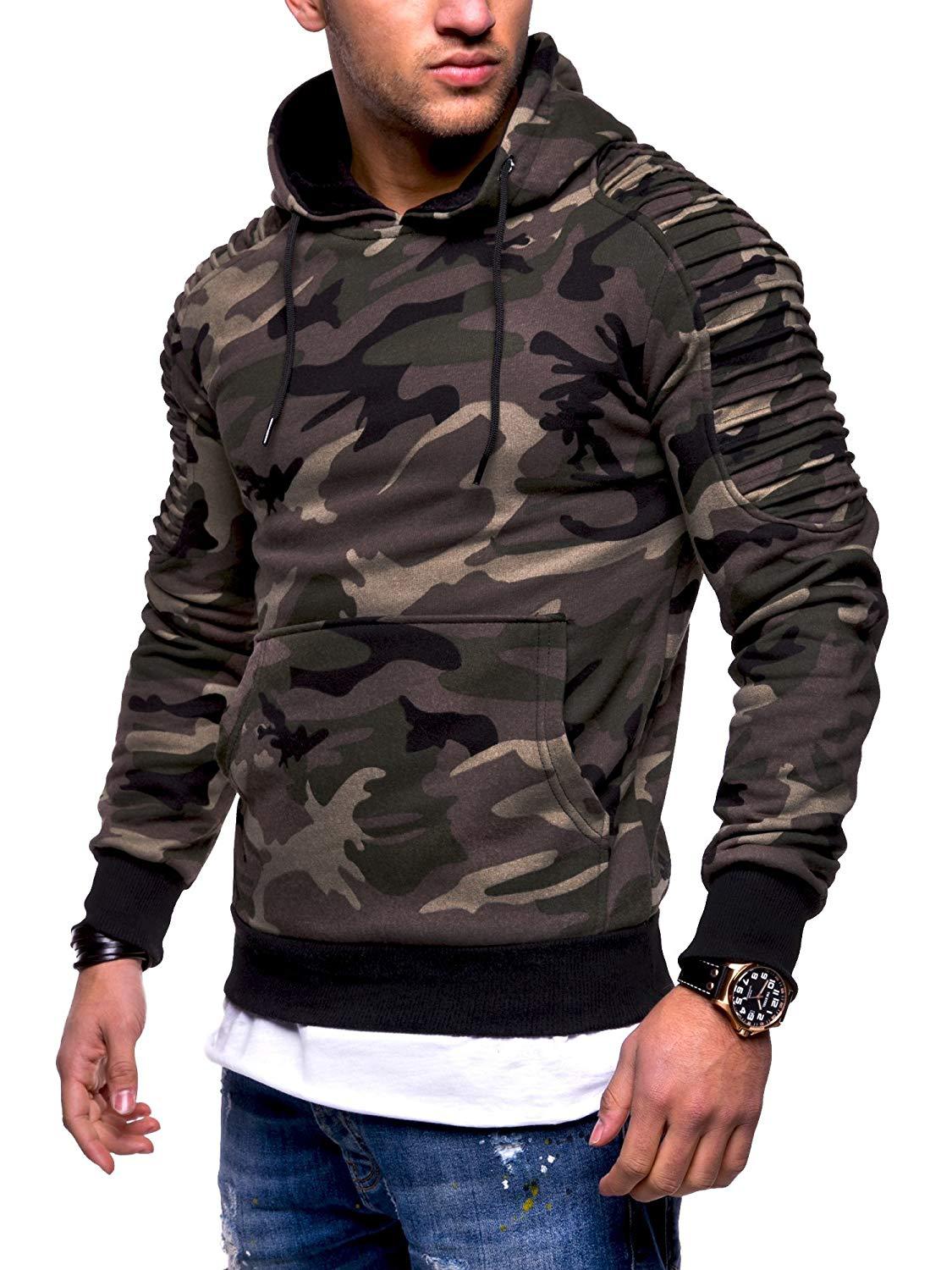 Striped Pleated Raglan Sleeve Men's Hoodie