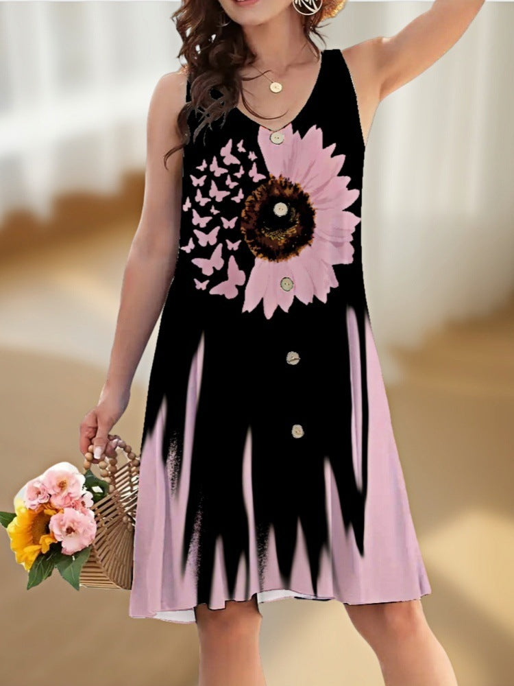 Loose Sleeveless Twisted Button Dress