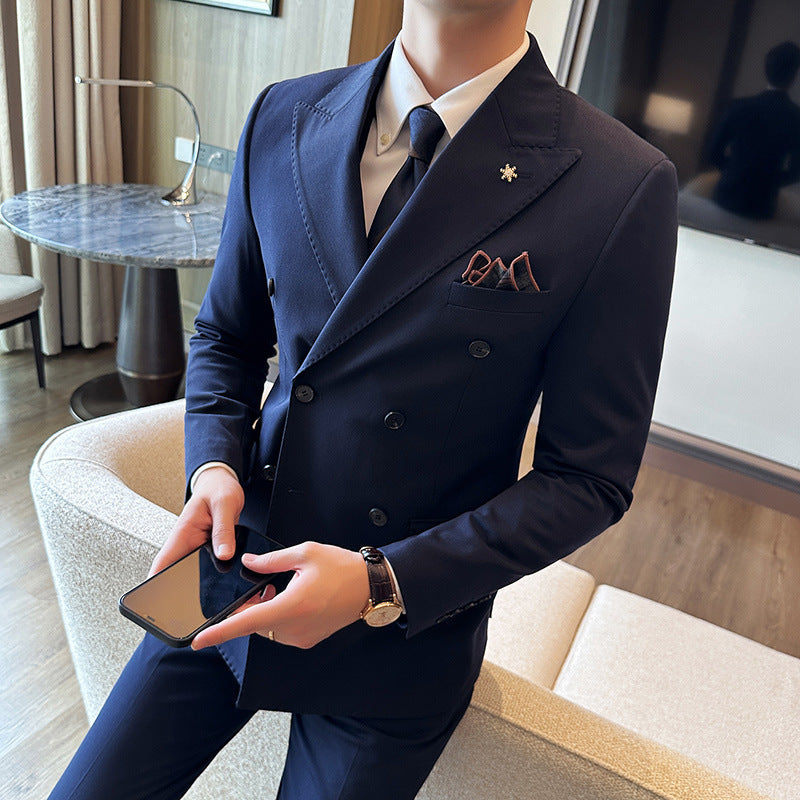 Double Breasted Business Slim Two-piece Suit