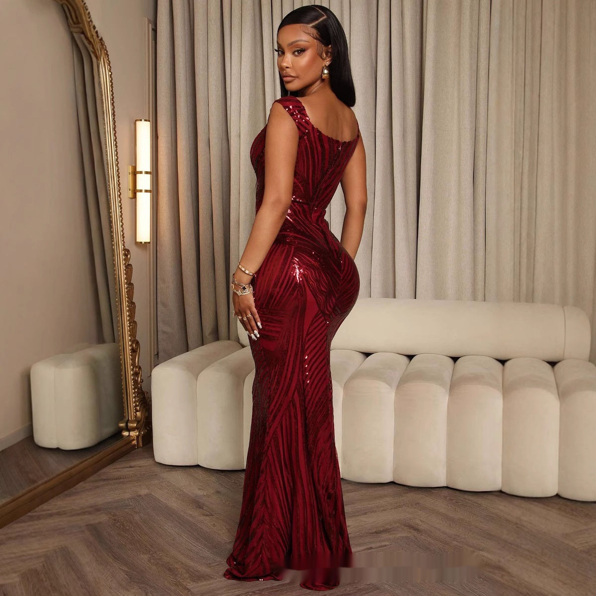 Elegant Off-shoulder Mesh Slim Fit Dress
