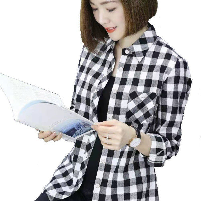 Sleeved Slim-fit Plaid Shirt