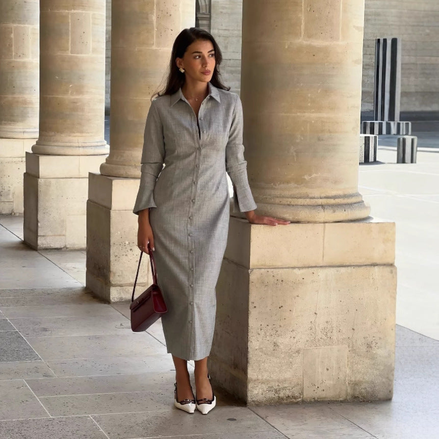 Lapel British Style Long Sleeve Dress