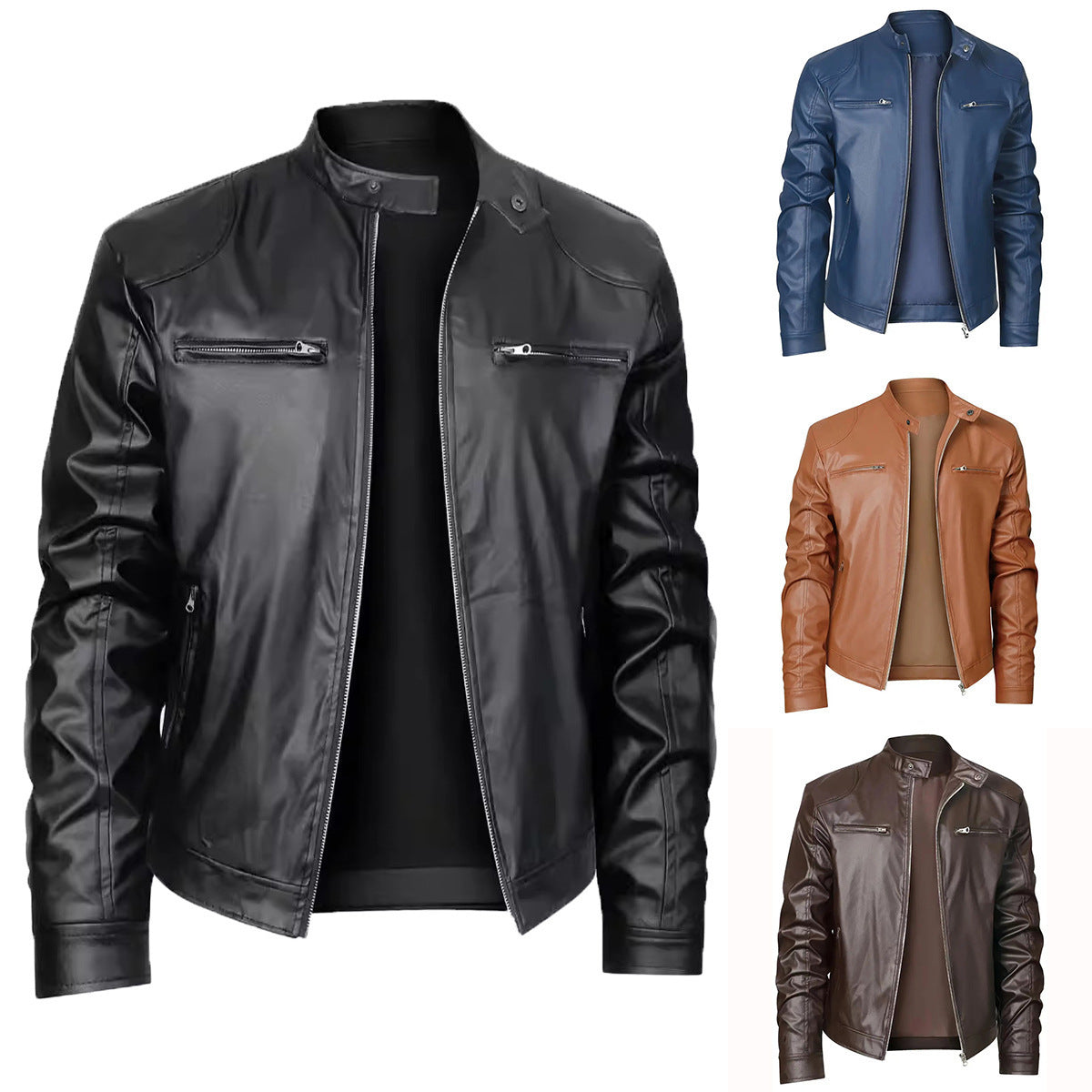 Men's Slim Fit Leather Jacket Zipper