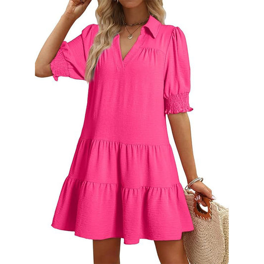 Polo Collar Half Pleated Dress