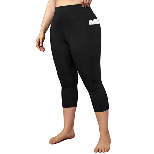 Ladie's Pocket Plus Size Cropped Fitness Pants