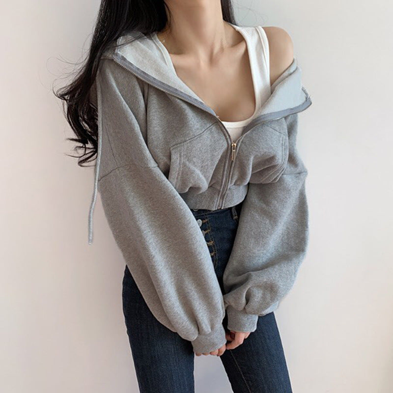 Women's Hooded Loose Short Leisure Versatile Zipper