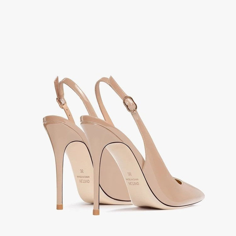 Ladie's Nude Soft Leather Hollow Female Ankle-strap High Heels