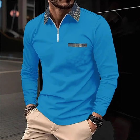 Men's Long-sleeve Zipper Polo Shirt