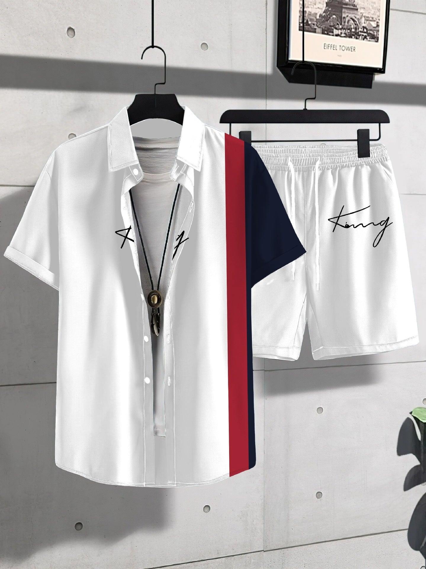 Fashion Trend Animal PatternSleeve Shirt Shorts Suit