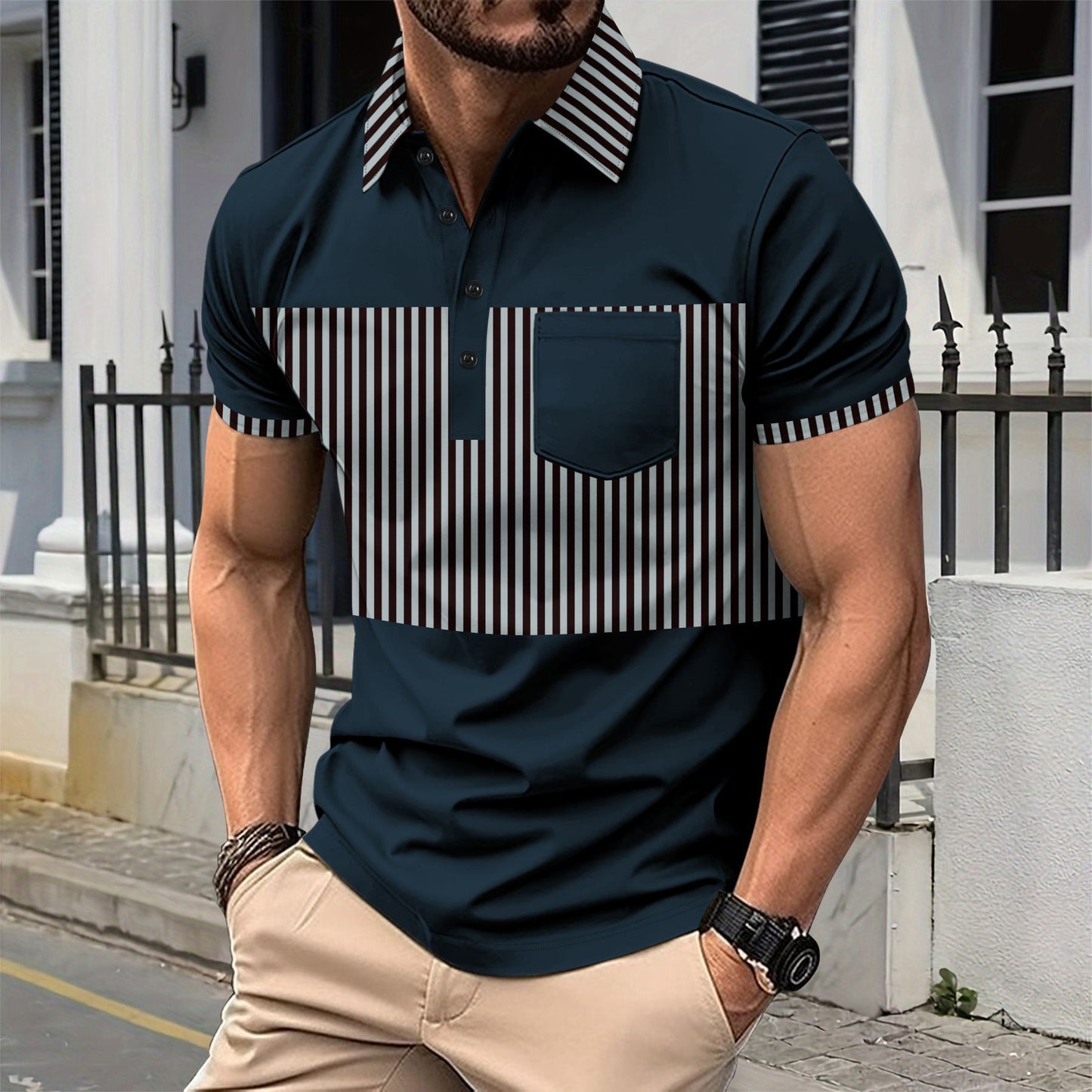 Men's Polo Matching Stitching T-shirt