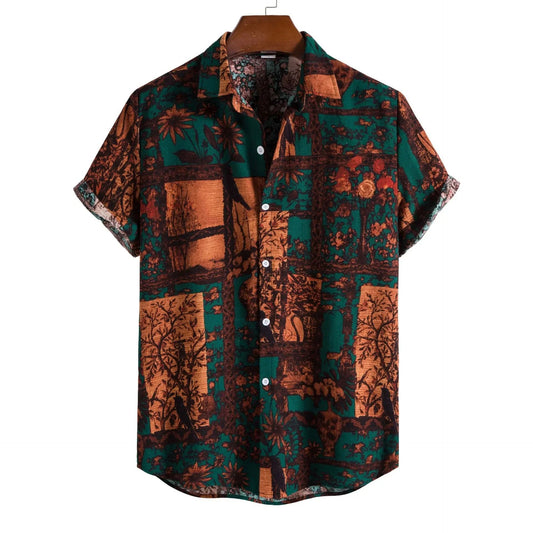 Plus Size Men's Fashion Digital Short Sleeve Shirt